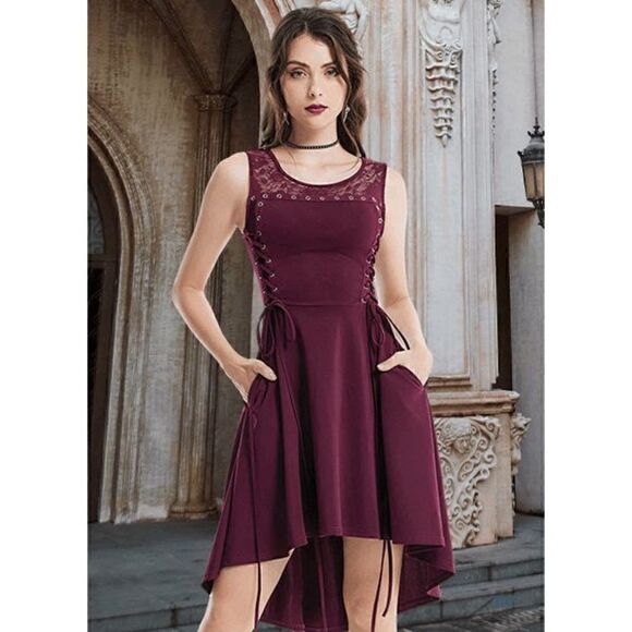 ❤️ Gothic Victorian Sleeveless Lace-Up Hi-Lo Dress with Pockets SIZE S NWT - Picture 8 of 17